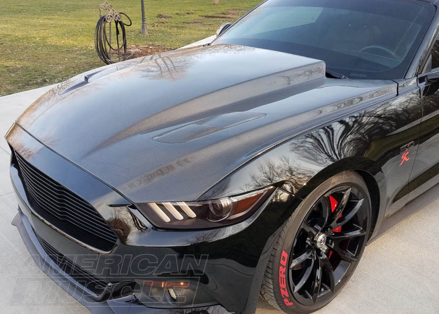 2015-2017 Mustang with a Carbon Fiber Heat Extractor Hood