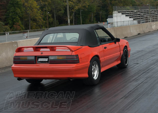 Convertible Foxbody Mustang with Drag Tires