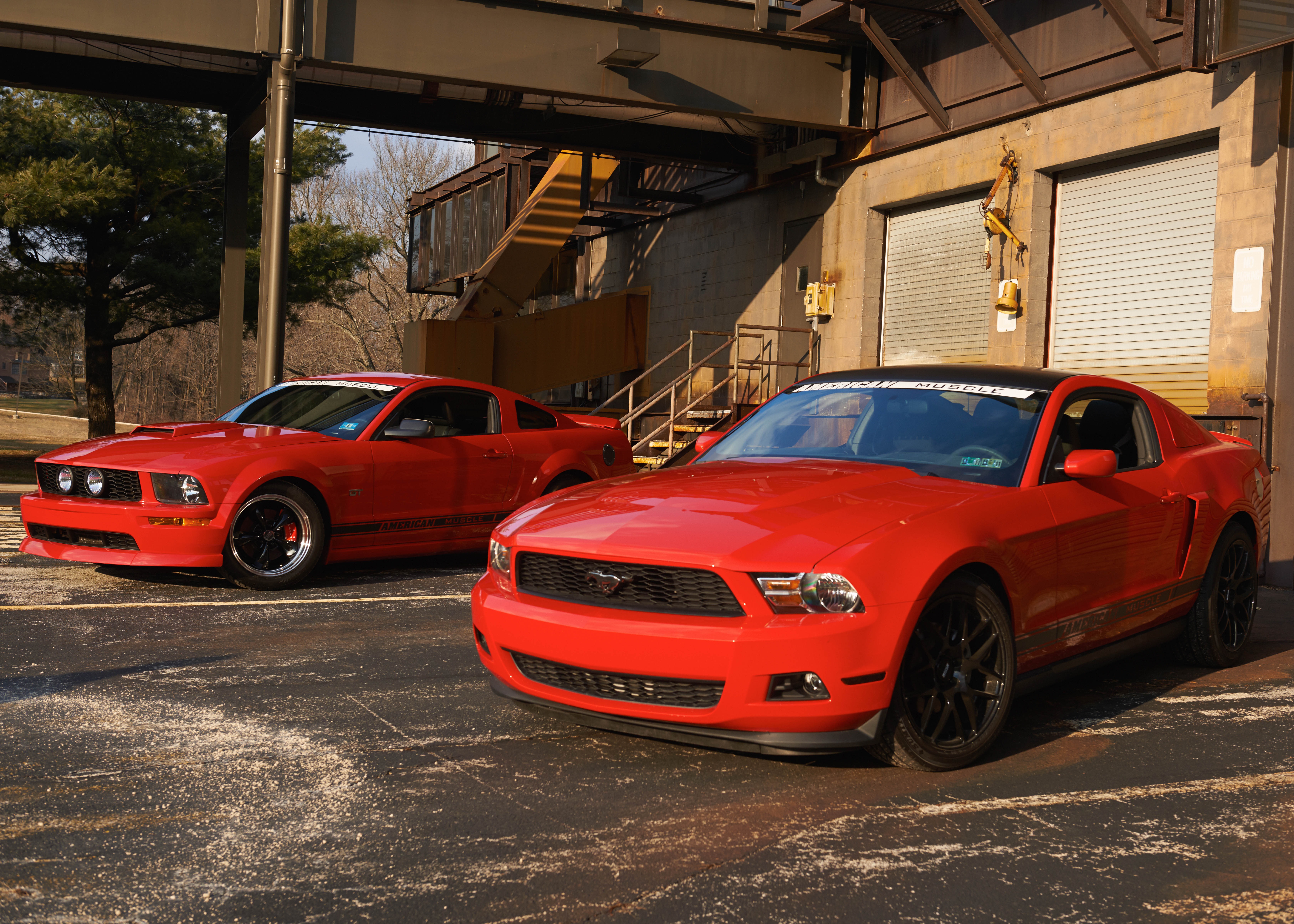 A 2007 and a 2011 Mustang at the Warehouse